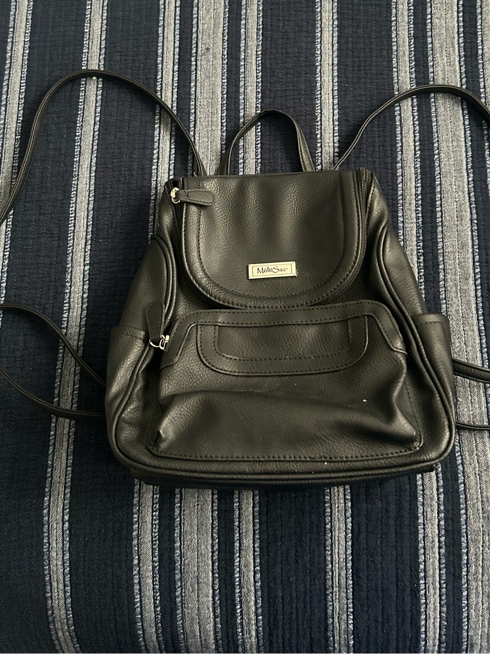 Molli Black Leather Backpack with Front Pocket